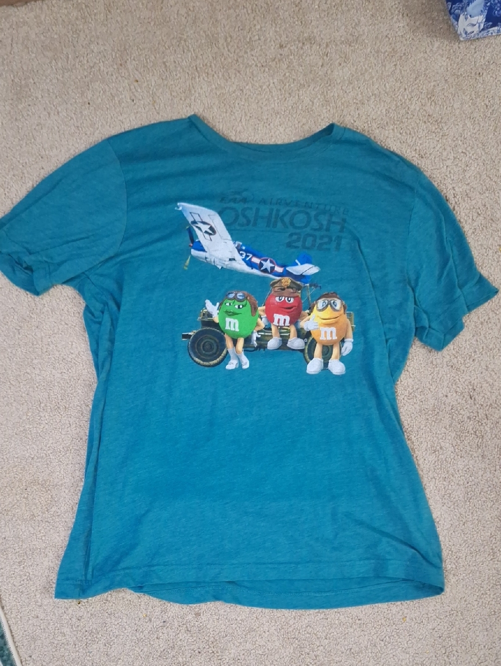 M&M'S Teal Kids Short Sleeve Tee with Airplane Graphic